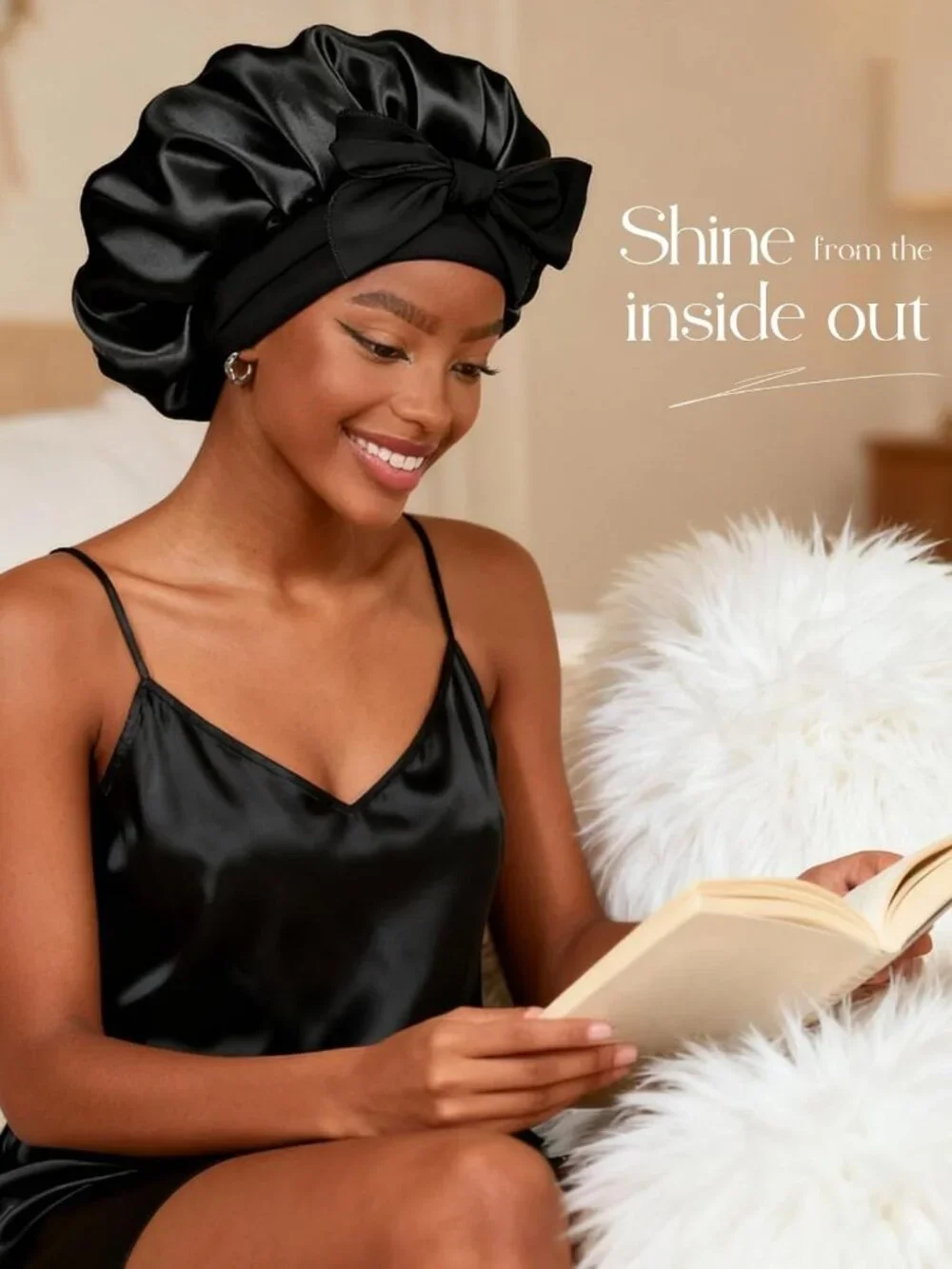 Adjustable Double Layer Satin Silk Bonnet for Sleeping, Reduces Frizz & Friction
